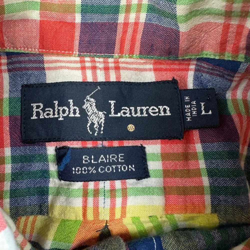 Polo Ralph Lauren Blaire Madras Plaid Shirt Mens Large Multi Color Short Sleeve